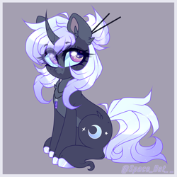 Size: 4000x4000 | Tagged: safe, artist:_spacemonkeyz_, oc, oc:tsukii, pony, unicorn, absurd resolution, blaze (coat marking), curved horn, female, gray background, horn, mare, pale belly, simple background, solo, unshorn fetlocks