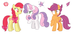 Size: 3299x1501 | Tagged: safe, artist:musical-medic, apple bloom, scootaloo, sweetie belle, pony, alternate cutie mark, cutie mark crusaders, older, simple background, transparent background