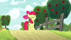 Size: 1920x1080 | Tagged: safe, screencap, apple bloom, pony, going to seed, apple tree, happy, solo, tree