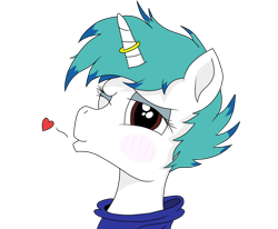 Size: 662x546 | Tagged: safe, artist:inky scroll, artist:straighttothepointstudio, edit, oc, oc:snowy blue, pony, unicorn, blowing a kiss, blushing, clothes, colored, heart, hoodie, male, one eye closed, solo, trap, wink