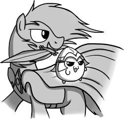 Size: 940x900 | Tagged: safe, artist:petirep, oc, oc only, pony, black and white, buck legacy, card art, chibi, chubbie, cloak, clothes, determined, floating, grayscale, hat, helmet, levitation, magic, male, monochrome, simple background, sword, telekinesis, transparent background, weapon