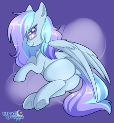 Size: 1764x1910 | Tagged: safe, artist:xwhitedreamsx, oc, oc only, pegasus, pony, butt, dock, female, glasses, looking at you, mare, plot, smiling, solo