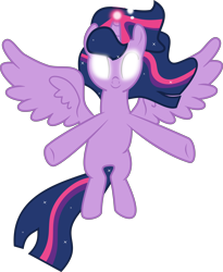 Size: 6146x7503 | Tagged: safe, artist:digimonlover101, twilight sparkle, twilight sparkle (alicorn), alicorn, pony, season 9, the beginning of the end, ethereal mane, female, floating, glowing eyes, glowing horn, horn, mare, simple background, solo, spread wings, transparent background, windswept mane, wings