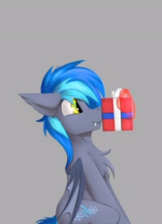 Size: 2600x3600 | Tagged: safe, artist:observerdoz, oc, oc:midnight snowstorm, bat pony, ear tufts, fangs, levitation, magic, male, simple background, solo, telekinesis