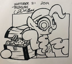 Size: 2048x1826 | Tagged: safe, artist:coaldustthestrange, derpibooru import, pinkie pie, earth pony, pony, cupcake, cutie mark, food, pirate, sprinkles, traditional art, treasure chest