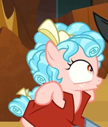 Size: 616x720 | Tagged: safe, screencap, cozy glow, lord tirek, pegasus, pony, frenemies (episode), cozybuse, cropped, disembodied hand, female, filly, foal, hand, offscreen character, silly face, solo focus