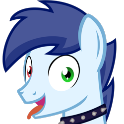 Size: 891x891 | Tagged: safe, artist:the smiling pony, oc, oc only, oc:slipstream, pony, .svg available, boofy, boofy is a good boy, collar, cute, green eye, heterochromia, male, red eye, simple background, smiling, solo, spiked collar, svg, tongue out, transparent background, vector