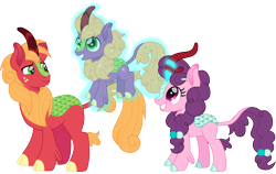 Size: 1500x947 | Tagged: safe, artist:cloudyglow, big macintosh, little mac, sugar belle, kirin, cute, family, female, freckles, glowing horn, horn, kirin-ified, levitation, magic, male, movie accurate, shipping, simple background, smiling, species swap, straight, sugarbetes, sugarmac, telekinesis, transparent background