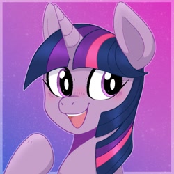 Size: 1056x1056 | Tagged: safe, artist:frostedvulpix, twilight sparkle, pony, blushing, bust, cute, female, gradient background, mare, open mouth, portrait, solo, twiabetes