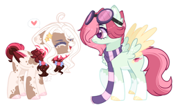 Size: 3340x2032 | Tagged: safe, artist:sugaryicecreammlp, oc, oc only, oc:celestial star, oc:sugary icecream, pegasus, pony, alternate design, clothes, female, goggles, mare, scarf, simple background, transparent background