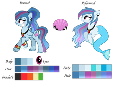 Size: 2720x1972 | Tagged: safe, artist:pink-soul27, oc, oc:ocean song, merpony, pegasus, pony, female, gem, magical lesbian spawn, offspring, parent:rainbow dash, parent:sonata dusk, reference sheet, scar, simple background, siren gem, transparent background