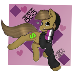 Size: 836x790 | Tagged: safe, artist:almond evergrow, oc, oc:almond evergrow, earth pony, pony, aromantic, asexual, asexual awarness week, asexuality, demisexual pride flag, male, no romo, pride, solo, stallion