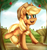 Size: 1422x1500 | Tagged: safe, artist:deraniel, derpibooru import, applejack, earth pony, pony, apple, apple tree, cheek fluff, chest fluff, cute, ear fluff, female, food, jackabetes, leg fluff, mare, open mouth, solo, tree