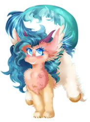 Size: 1768x2400 | Tagged: safe, artist:vanillaswirl6, oc, oc only, oc:morning seawave, hybrid, art trade, claws, fluffy, horns, legs in air, leonine tail, paws, simple background, solo, transparent background