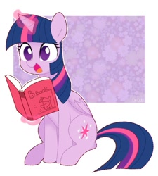 Size: 1082x1200 | Tagged: safe, artist:ch-chau, twilight sparkle, twilight sparkle (alicorn), alicorn, pony, book, bookhorse, cute, female, glowing horn, horn, magic, mare, open mouth, sitting, smiling, solo, telekinesis, twiabetes