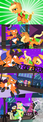 Size: 1920x5400 | Tagged: safe, alternate version, artist:christhes, derpibooru import, applejack, fluttershy, pinkie pie, earth pony, pegasus, pony, collaboration, comic:friendship is dragons, angry, bandana, bucking, cloak, clothes, comic, crossover, crying, dragon age, dress, ear piercing, earring, female, fight, flying, freckles, gala dress, garrett, grin, hat, isabela, jewelry, looking back, male, mare, night, one eye closed, piercing, ponified, show accurate, sitting, smiling, stallion, stars, sunburst background, thief (video game), top hat, wink