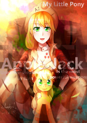 Size: 2480x3507 | Tagged: safe, artist:adamarc1, applejack, earth pony, human, pony, female, humanized, looking at you, mare