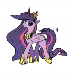 Size: 1899x1979 | Tagged: safe, artist:tingyo, princess twilight 2.0, twilight sparkle, twilight sparkle (alicorn), alicorn, pony, the last problem, crown, cute, hoof shoes, jewelry, older, older twilight, peytral, pixiv, regalia, simple background, solo, twiabetes, white background