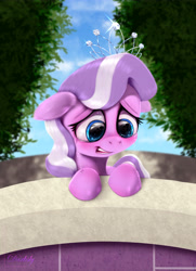 Size: 4550x6300 | Tagged: safe, artist:darksly, diamond tiara, earth pony, pony, crusaders of the lost mark, absurd resolution, bridge, crying, cute, female, filly, floppy ears, jewelry, open mouth, outdoors, sad, scene interpretation, solo, tears of sadness, the pony i want to be, tiara, tree