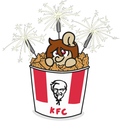 Size: 1400x1400 | Tagged: safe, artist:threetwotwo32232, oc, oc only, oc:red, pegasus, pony, chicken meat, female, food, fried chicken, kfc, looking at you, mare, meat, ponies in food, simple background, solo, sparkler (firework), transparent background