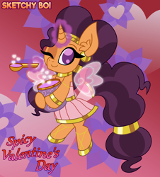 Size: 3800x4200 | Tagged: safe, artist:snakeythingy, saffron masala, artificial wings, augmented, cupid, curry, food, heart, holiday, magic, magic wings, story included, valentine's day, wings