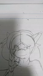 Size: 1152x2048 | Tagged: safe, artist:omegapony16, oc, oc only, anthro, original species, shark, shark pony, braid, bust, eyepatch, female, lineart, lined paper, smiling, traditional art