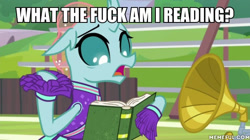 Size: 600x337 | Tagged: safe, edit, edited screencap, screencap, ocellus, 2 4 6 greaaat, book, reaction image, vulgar, what the fuck am i reading