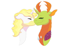 Size: 1280x854 | Tagged: safe, artist:itstechtock, prince blueblood, thorax, changedling, changeling, pony, bluerax, gay, interspecies, king thorax, male, shipping, simple background, transparent background