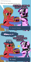 Size: 800x1602 | Tagged: safe, artist:thedragenda, oc, oc:ace, oc:pun, earth pony, pony, ask, ask pun, ask-acepony, cake, female, food, mare, pride