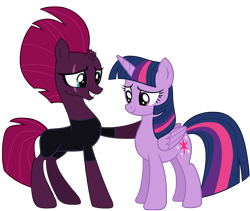 Size: 12012x10137 | Tagged: safe, artist:ejlightning007arts, tempest shadow, twilight sparkle, twilight sparkle (alicorn), alicorn, unicorn, my little pony: the movie, base used, broken horn, clothes, eye scar, female, hoof on shoulder, horn, jumpsuit, lesbian, mare, scar, shipping, simple background, smiling, tempestlight, transparent background, vector