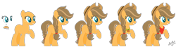 Size: 1751x469 | Tagged: safe, artist:nathy2001, artist:selenaede, oc, oc:apple dessert, earth pony, pony, bald, base used, cowboy hat, element of honesty, female, hat, mare, neckerchief, offspring, parent:applejack, parent:caramel, parents:carajack, raised hoof, reference sheet