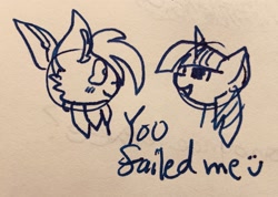 Size: 2339x1667 | Tagged: safe, artist:rainbow eevee, twilight sparkle, oc, oc:rainbow eevee, pony, crying, crying inside, dead inside, dialogue, drawing, female, lineart, smiling, traditional art