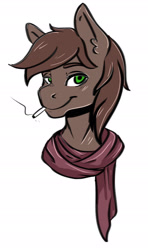 Size: 1624x2737 | Tagged: safe, oc, oc only, oc:brewer, oc:noble brew, anthro, earth pony, bust, cigarette, clothes, ear fluff, scarf