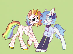 Size: 1280x941 | Tagged: safe, artist:koviry, oc, earth pony, pony, unicorn, clothes, duo