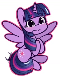 Size: 1280x1637 | Tagged: safe, artist:lilliesinthegarden, twilight sparkle, twilight sparkle (alicorn), alicorn, pony, beanbrows, chibi, cute, eyebrows, female, heart eyes, hooves to the chest, mare, simple background, solo, spread wings, twiabetes, white background, wingding eyes, wings