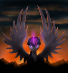 Size: 685x733 | Tagged: safe, artist:zigword, twilight sparkle, twilight sparkle (alicorn), alicorn, pony, epic, glowing horn, horn, solo, wings