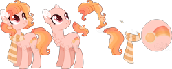 Size: 5708x2311 | Tagged: safe, artist:sh3llysh00, oc, oc:warm sunset, earth pony, pony, bald, clothes, female, magical lesbian spawn, mare, offspring, parent:pinkie pie, parent:twilight sparkle, parents:twinkie, reference sheet, scarf, simple background, solo, transparent background