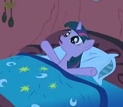 Size: 332x291 | Tagged: safe, screencap, twilight sparkle, pony, look before you sleep, bed, cropped, cute, golden oaks library, night, solo