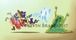 Size: 1280x665 | Tagged: safe, artist:bevin brand, applejack, rarity, equestria girls, carrying, cute, female, jackabetes, lesbian, obtrusive watermark, official fan art, raribetes, rarijack, shipping, watermark