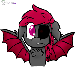 Size: 1560x1560 | Tagged: safe, artist:silversparkpone, oc, oc only, oc:neon shift, bat pony, pony, bust, chest fluff, eyepatch, female, floppy ears, heart eyes, mare, portrait, simple background, solo, transparent background, wingding eyes