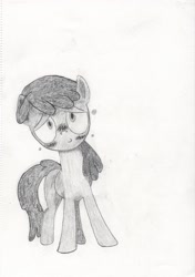 Size: 1729x2452 | Tagged: safe, artist:troopie, berry punch, berryshine, pony, blushing, drunk, female, looking at you, mare, monochrome, smiling, solo, tipsy, traditional art