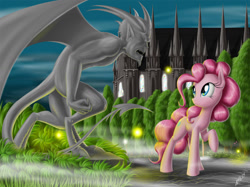 Size: 1467x1100 | Tagged: safe, artist:zigword, pinkie pie, earth pony, gargoyle, pony, solo, statue