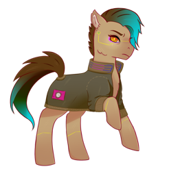 Size: 885x898 | Tagged: safe, artist:guiltyp, oc, oc:cyberpunk clock, earth pony, pony, clothes, female, mare, simple background, solo, transparent background