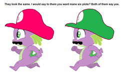 Size: 1704x1044 | Tagged: safe, edit, spike, dragon, dialogue, hat, mario twins, running, solo, super mario