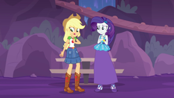 Size: 1920x1080 | Tagged: safe, artist:starman1999, edit, edited screencap, screencap, applejack, rarity, equestria girls, equestria girls series, rollercoaster of friendship, applejack's hat, belt, boots, clothes, cowboy hat, denim skirt, female, freckles, hat, long skirt, shoes, skirt, stetson