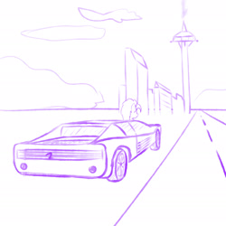 Size: 1920x1920 | Tagged: safe, artist:valthonis, oc, oc only, oc:valthonis, pony, unicorn, car, city, ferrari, ferrari testarossa, road, sketch