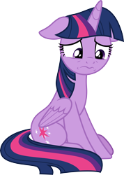 Size: 3000x4225 | Tagged: safe, artist:cloudyglow, artist:yanoda, twilight sparkle, twilight sparkle (alicorn), alicorn, pony, the beginning of the end, .ai available, female, floppy ears, frown, mare, sad, simple background, sitting, solo, transparent background, vector