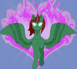 Size: 1800x1600 | Tagged: safe, artist:inanimatelotus, oc, oc:herbal remedy, alicorn, pony, alicorn oc, alicornified, ascension, fire of friendship, race swap, solo, spread wings, wings