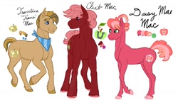 Size: 1192x670 | Tagged: safe, artist:sizzcake, oc, oc only, earth pony, pony, color palette, female, half-siblings, male, mare, offspring, parent:big macintosh, parent:cheerilee, parent:double diamond, parent:marble pie, parent:sugar belle, parents:cheerimac, parents:marblemac, parents:sugarmac, simple background, stallion, step-father, white background