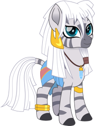 Size: 1132x1500 | Tagged: safe, artist:cloudyglow, zecora, zebra, anklet, atlantis: the lost empire, bracelet, crossover, disney, ear piercing, female, jewelry, kida, looking at you, movie accurate, piercing, simple background, solo, transparent background